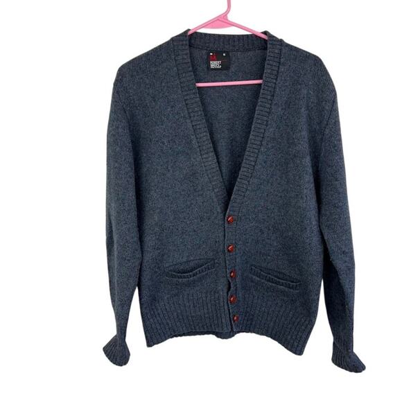VTG Robert Bruce gray wool blend heathered button up cardigan sweater mens small - Picture 1 of 8